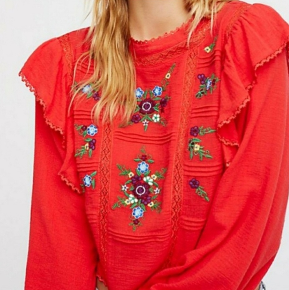 *1 left* Free People | Amy Ruffle Trim Embroided